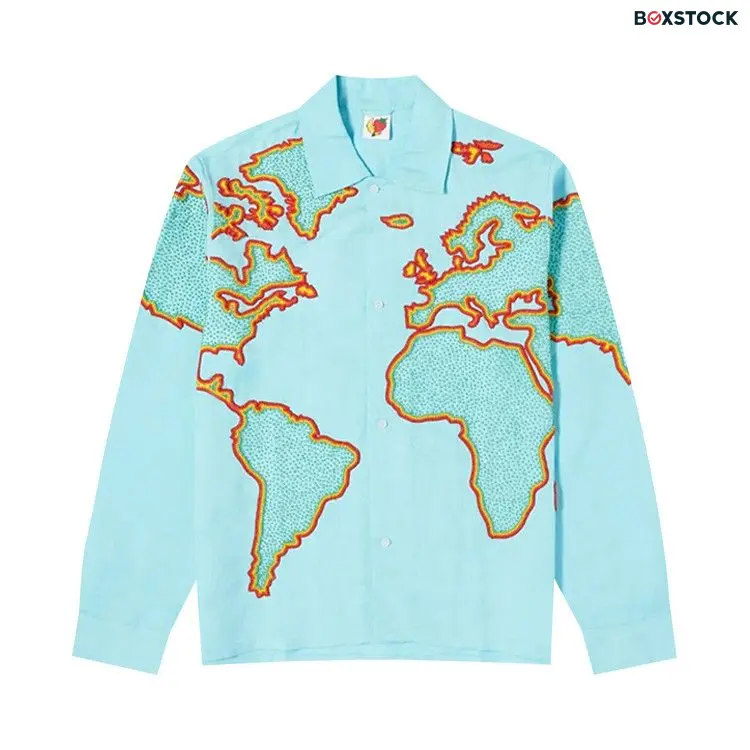 Sky High Farm Workwear World Map Embroidered Shirt 'Blue' Spring/Summer 2024