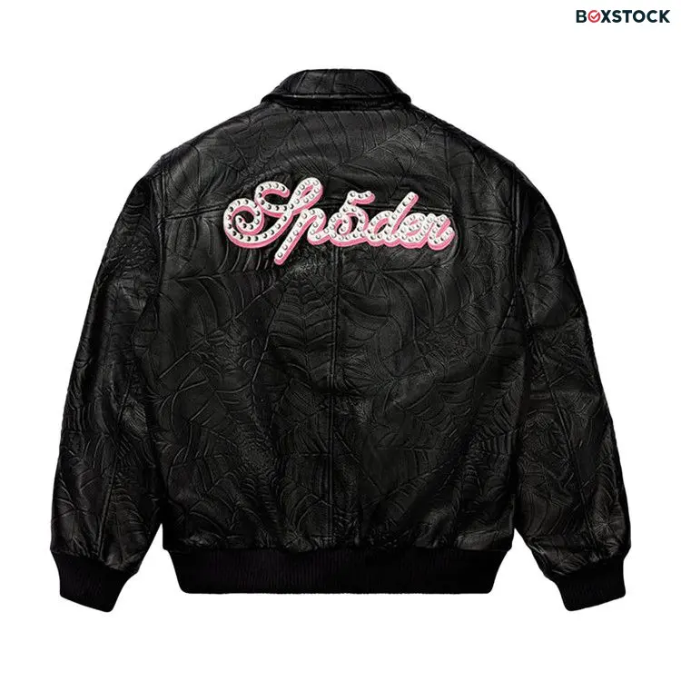 Sp5der Debossed Web Leather Jacket 'Black' Fall/Winter 2023