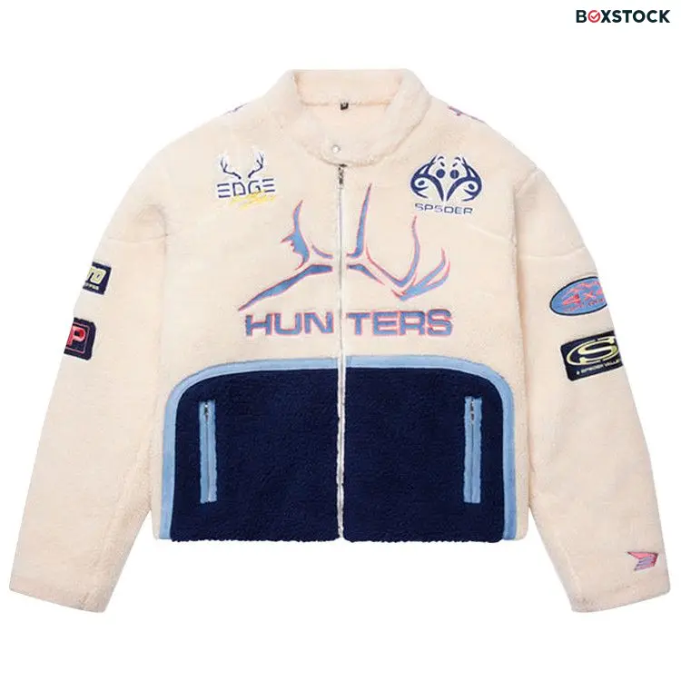 Sp5der Sherpa Hunter Moto Jacket 'Ecru/Navy' Cream Fall/Winter 2023