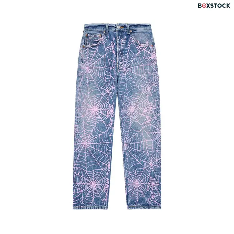 Sp5der Vintage 501 Denim 'AOP Pink Web' Blue Spring/Summer 2024