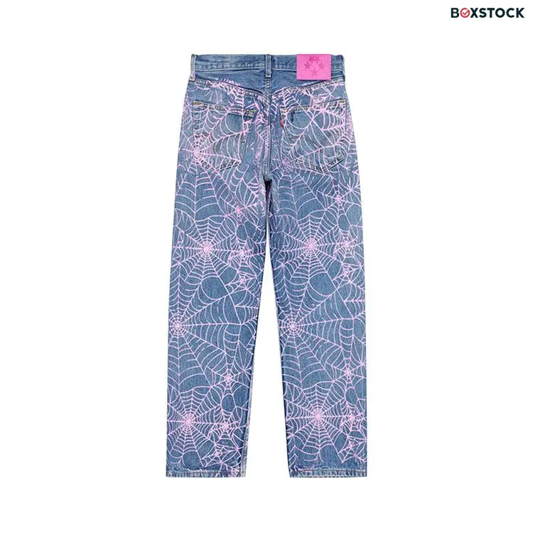 Sp5der Vintage 501 Denim 'AOP Pink Web' Blue Spring/Summer 2024