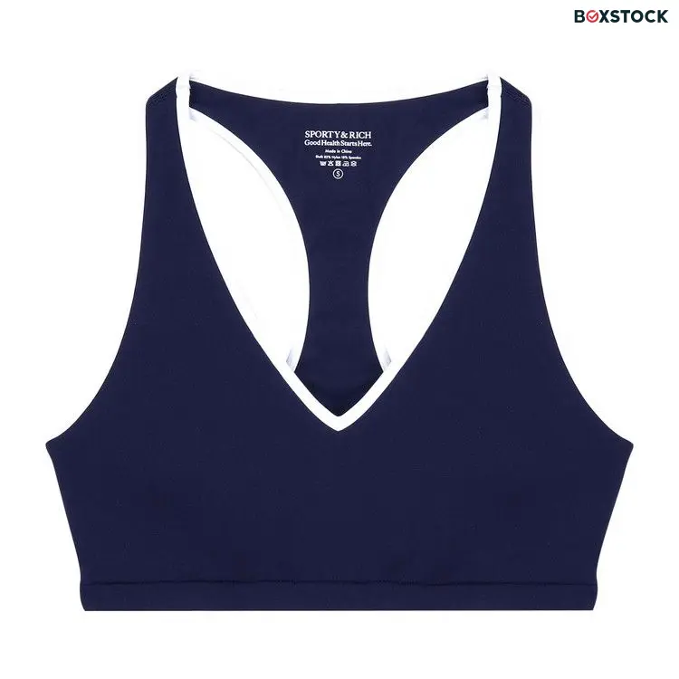Sporty & Rich Runner Box V-Neck Sports Bra 'Navy/White' Blue