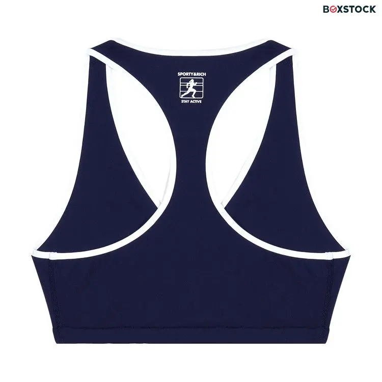 Sporty & Rich Runner Box V-Neck Sports Bra 'Navy/White' Blue