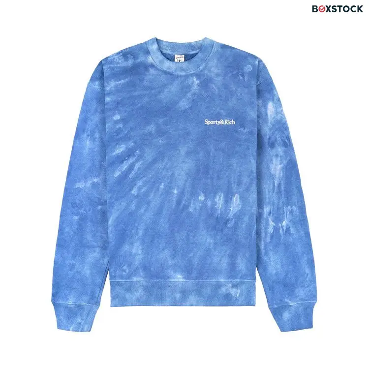 Sporty & Rich Serif Logo Embroidered Tie Dye Crewneck 'Hydrangea/White' Blue Fall/Winter 2023