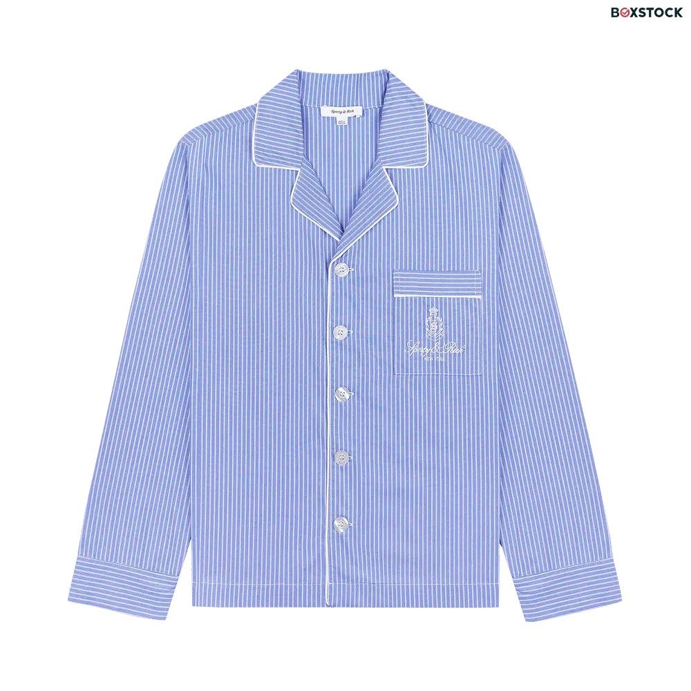 Sporty & Rich Vendome Pyjama Shirt 'Blue Striped/White' Resort 2024