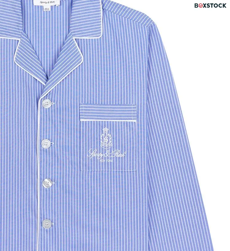 Sporty & Rich Vendome Pyjama Shirt 'Blue Striped/White' Resort 2024