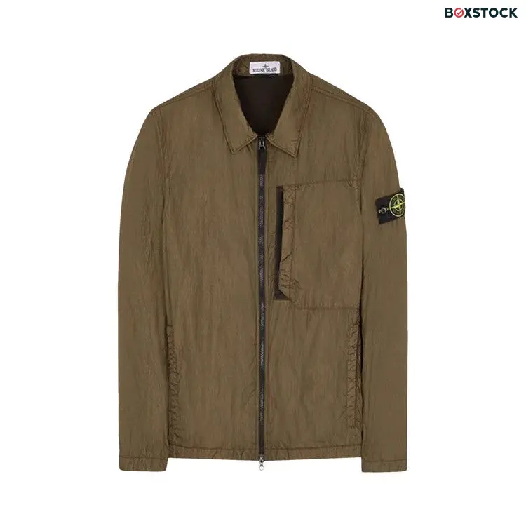 Stone Island Compass Patch Collared Zip Up Jacket 'Olive' Green Spring/Summer 2024