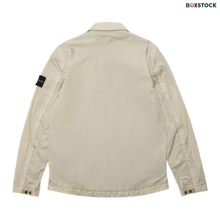 Stone Island Compass Patch Collared Zip Up Jacket 'Plaster' White Spring/Summer 2024