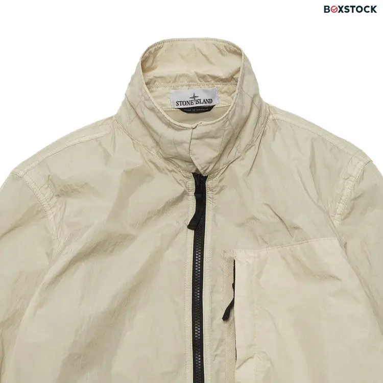 Stone Island Compass Patch Collared Zip Up Jacket 'Plaster' White Spring/Summer 2024