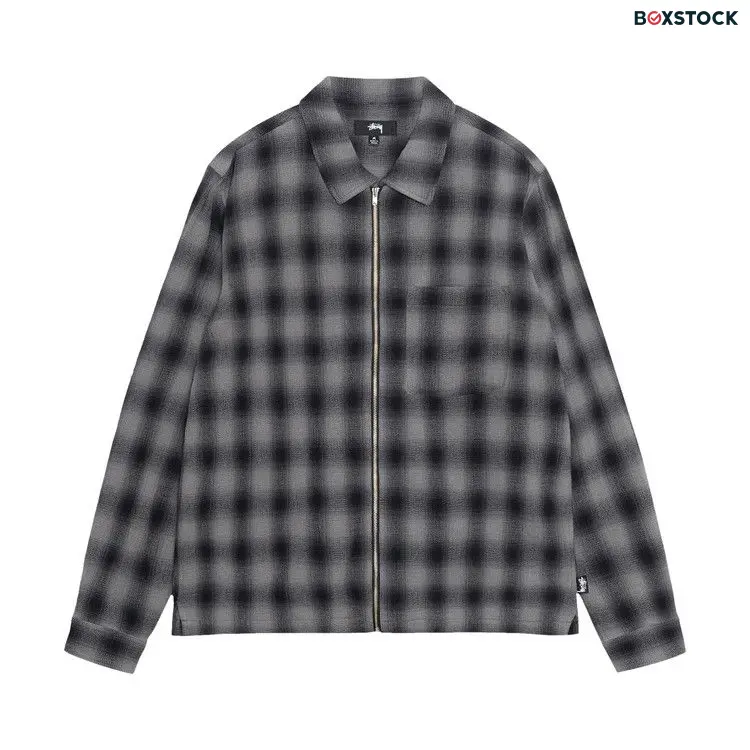 Stussy Zip Twisted Yarn Plaid Shirt 'Charcoal' Multi-Color Spring/Summer 2024