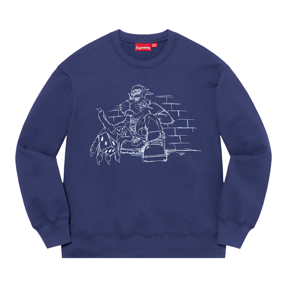 Supreme Dice Crewneck 'Washed Navy' Blue Fall/Winter 2021