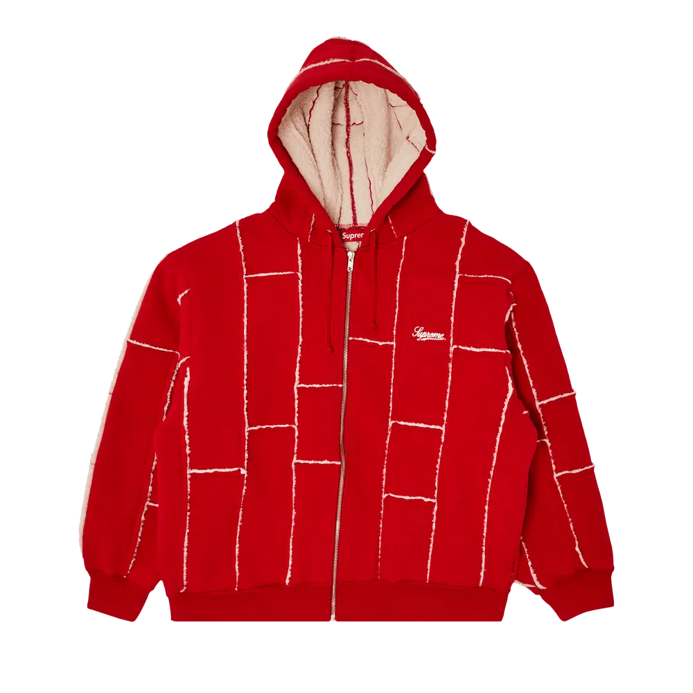 Supreme Faux Shearling Zip Up Hooded Sweatshirt 'Red' Fall/Winter 2023