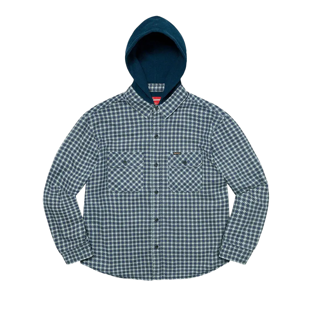 Supreme Houndstooth Flannel Hooded Shirt 'Light Navy' Blue Fall/Winter 2022