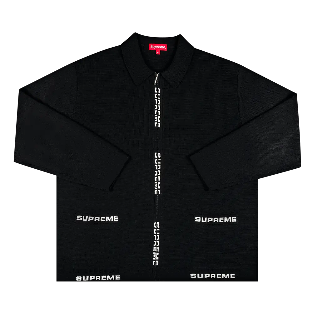 Supreme Logo Trim Zip Up Cardigan 'Black' Spring/Summer 2021