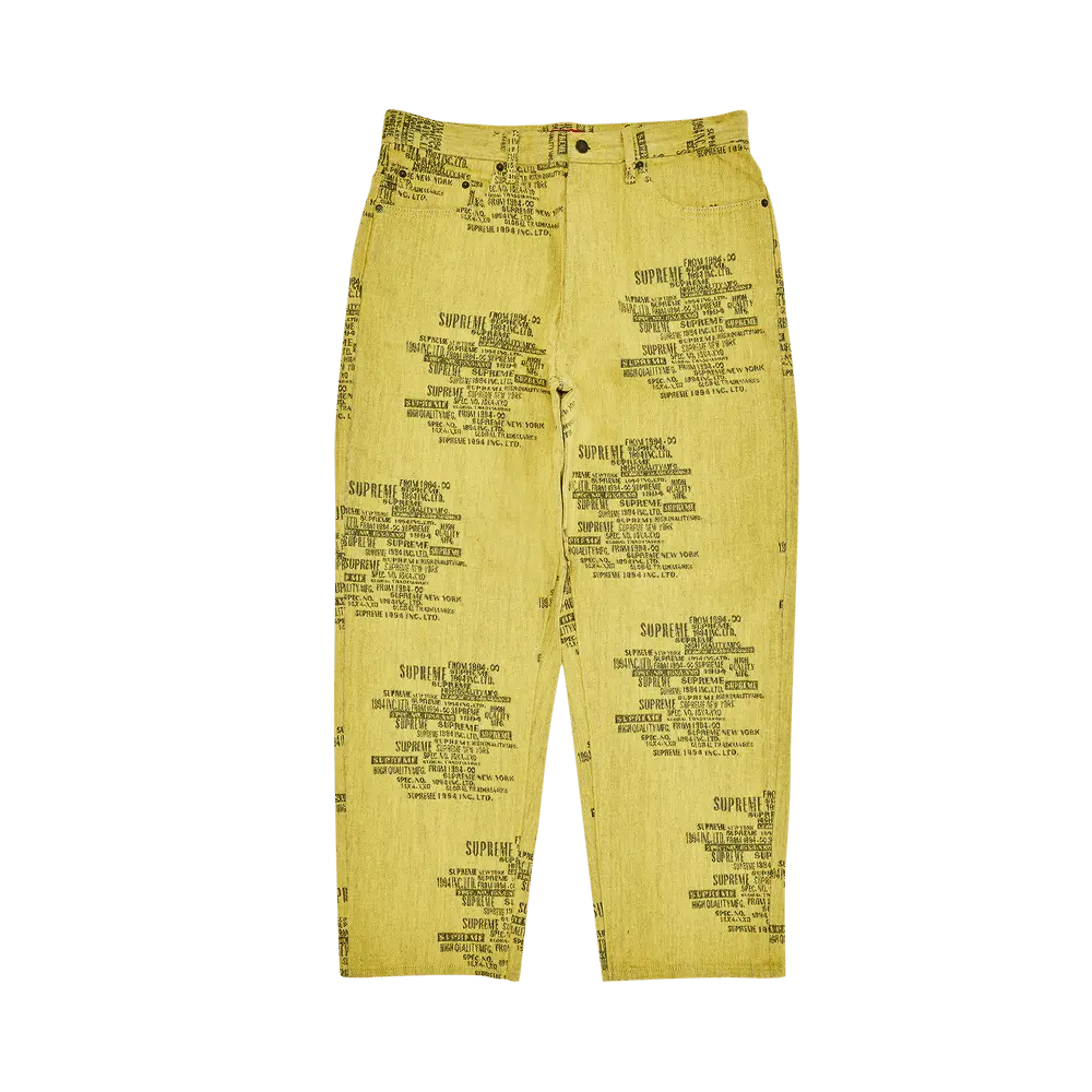 Supreme Trademark Jacquard Baggy Jean 'Washed Yellow' Spring/Summer 2023