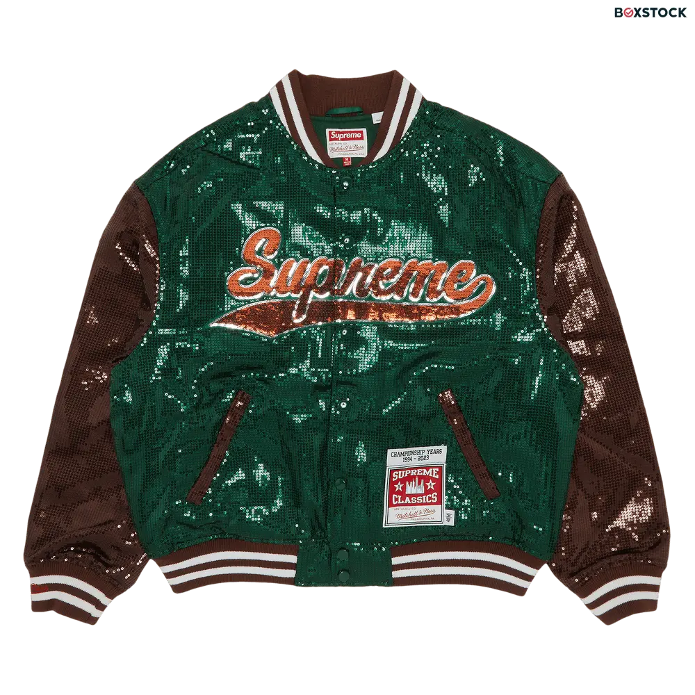 supreme Supreme x Mitchell & Ness Sequin Varsity Jacket 'Green' Spring/Summer 2023