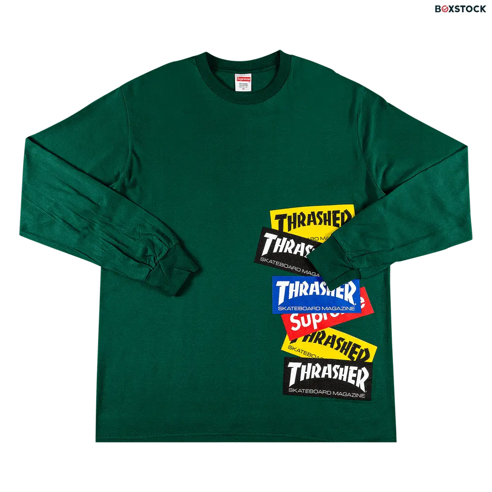 supreme Supreme x Thrasher Multi Logo Long-Sleeve Tee 'Dark Green' Fall/Winter 2021