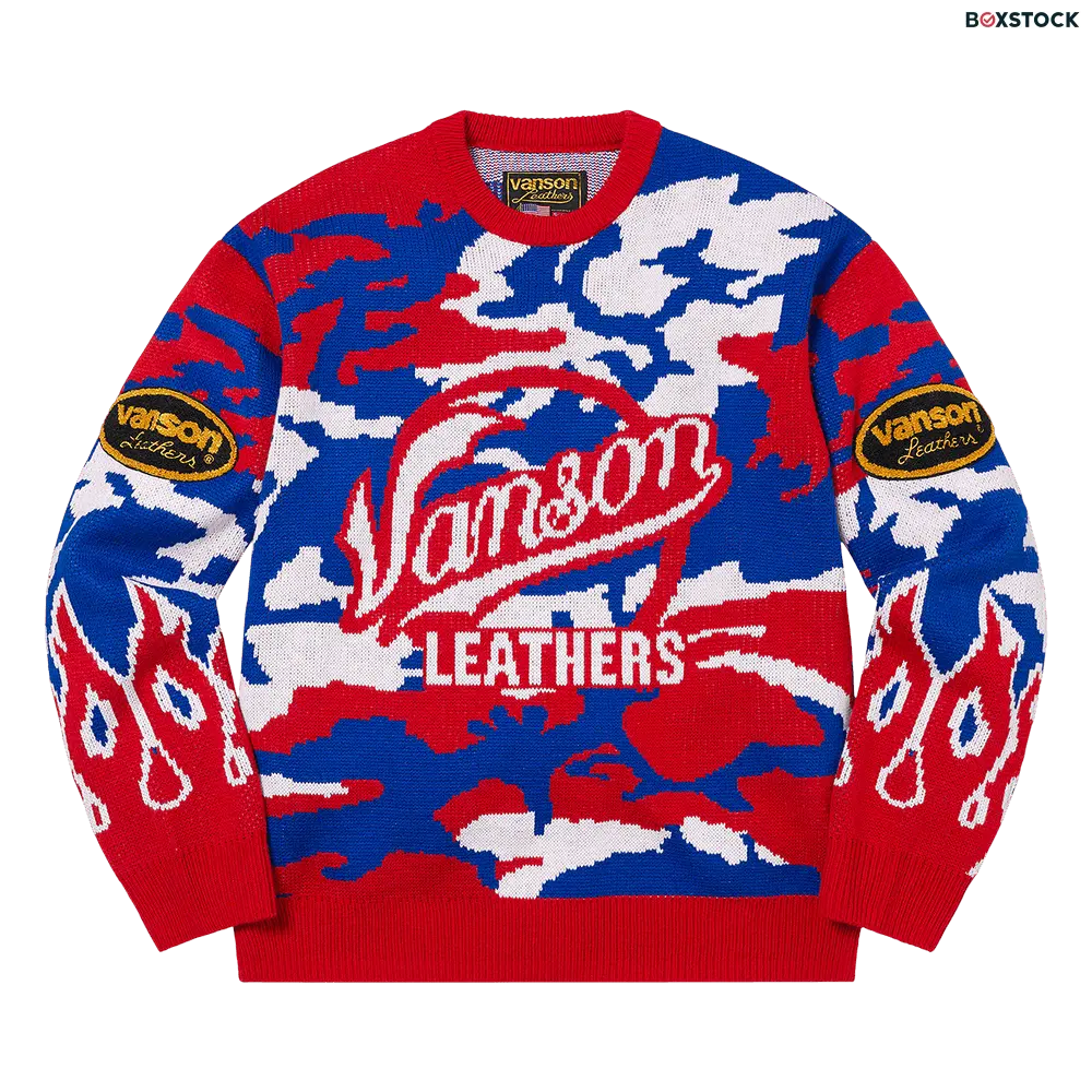 supreme Supreme x Vanson Leathers Sweater 'Red Camo' Multi-Color Spring/Summer 2022