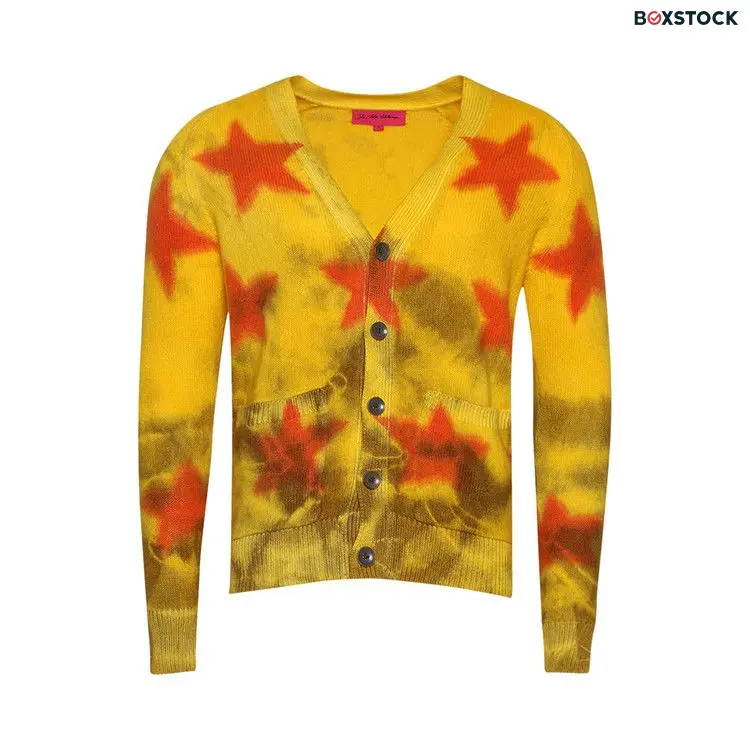 The Elder Statesman Star Sprayed Cardigan 'Sunshine/Red/Brown' Yellow Fall/Winter 2024