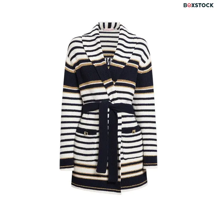 Valentino Striped Long-Sleeve Cardi Coat 'Avorio/Navy' Blue Fall/Winter 2023