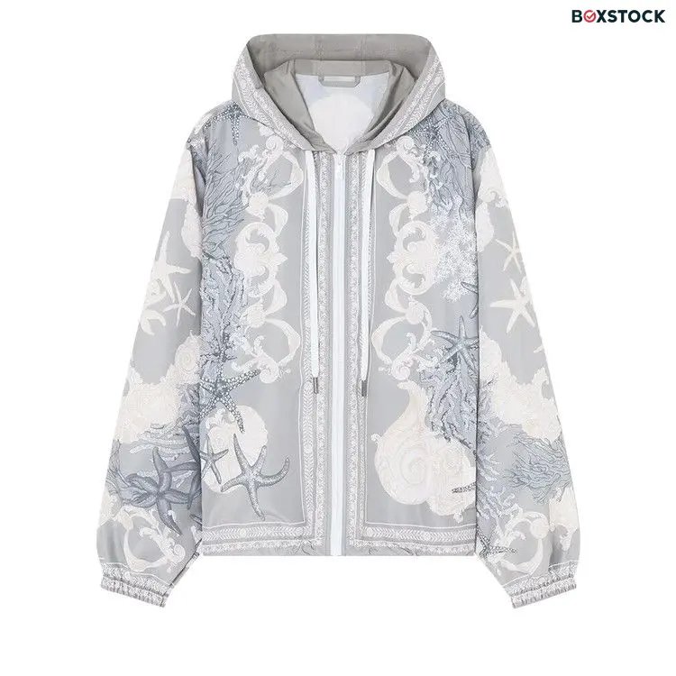 Versace La Vacanza Print Blouson 'Concrete/Dusty Blue/Bone' Grey Pre-Fall 2024