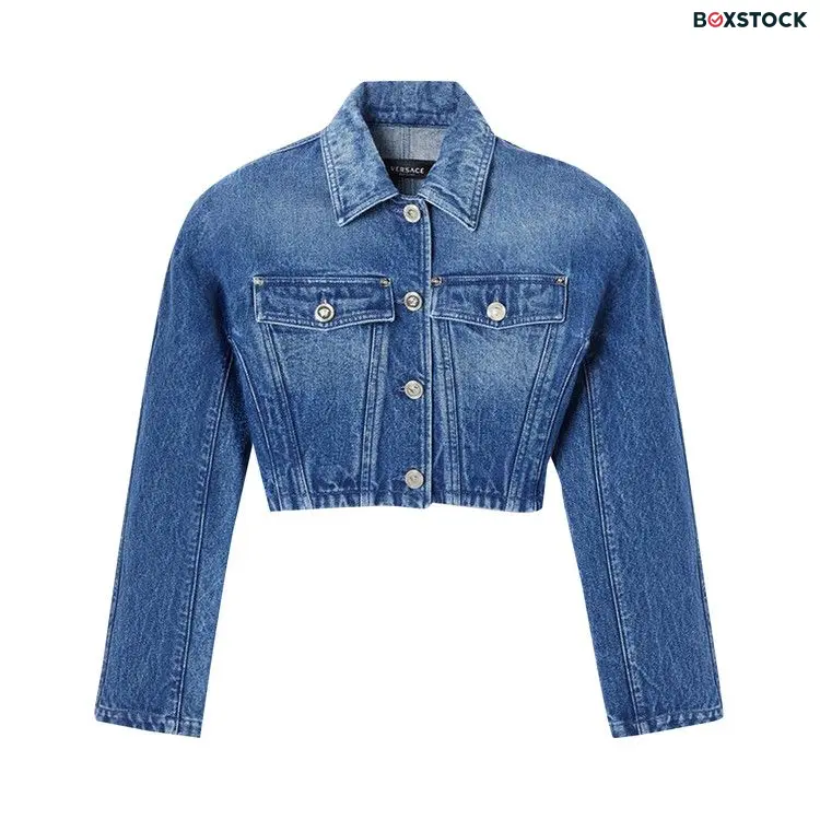 Versace Rounded Crop Denim Jacket 'Medium Blue' Fall/Winter 2023