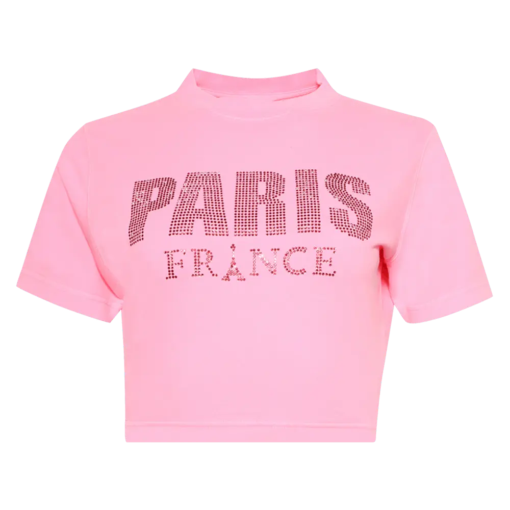 Vetements Crystal Paris Cropped T-Shirt 'Pink' Fall/Winter 2024