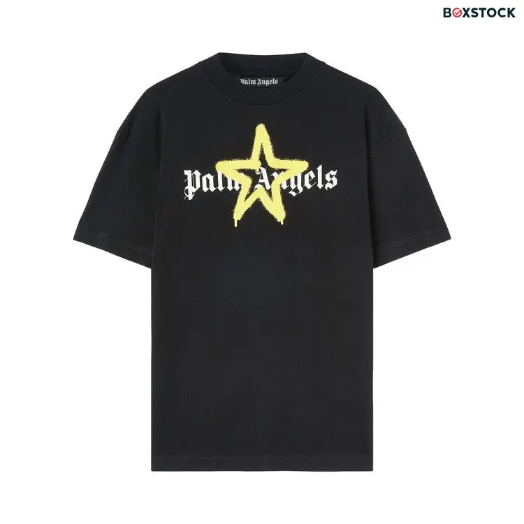 Palm Angels Star Sprayed Tee 'Black/Yellow' Spring/Summer 2023