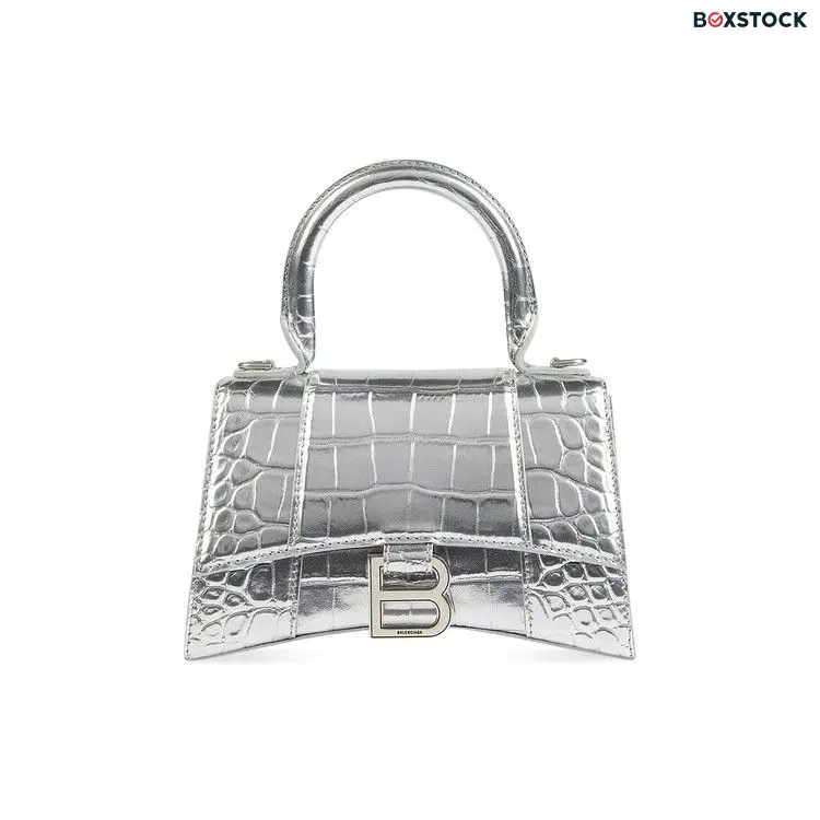 Balenciaga Crocodile Embossed XS Hourglass Handbag In Silver Spring/Summer 2021