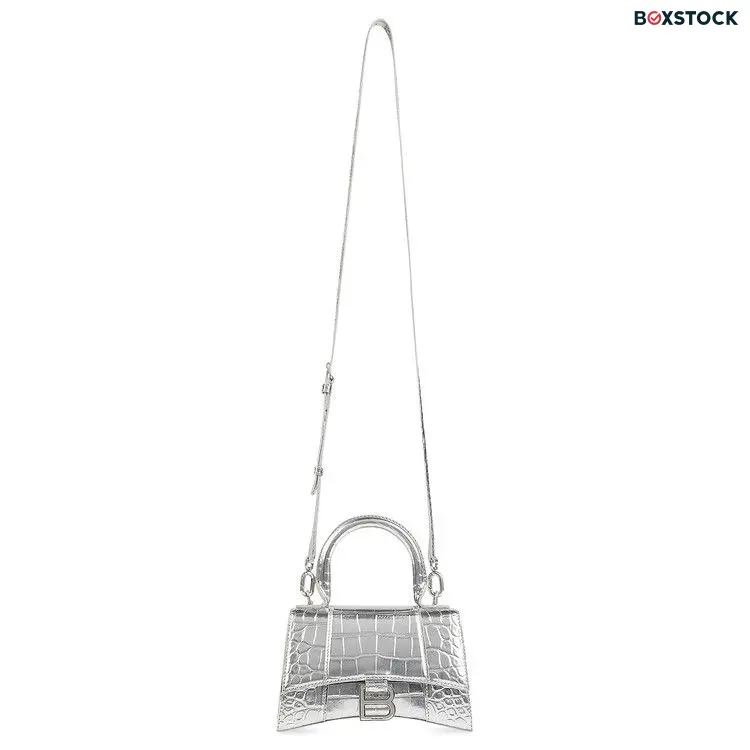 Balenciaga Crocodile Embossed XS Hourglass Handbag In Silver Spring/Summer 2021