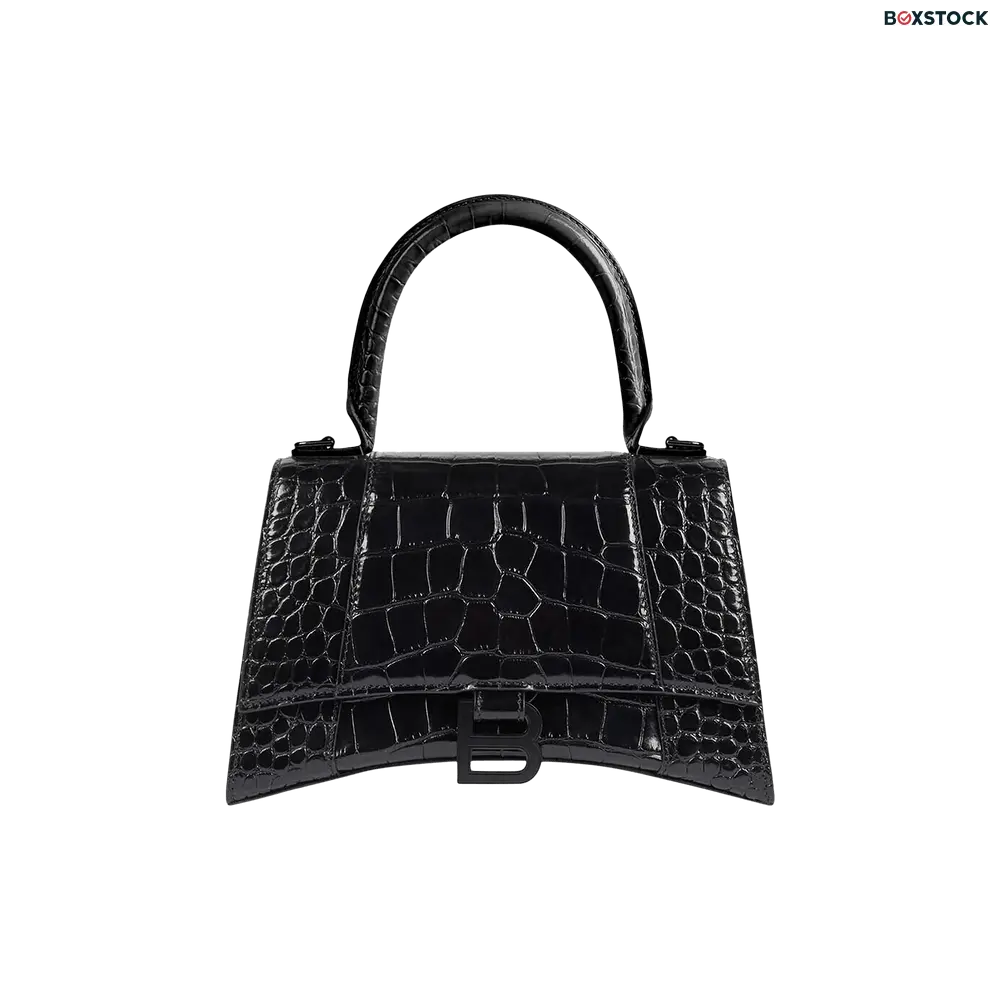 Balenciaga Hourglass Small Croc Embossed Top Handle Bag 'Black' 5935461LR6-71000