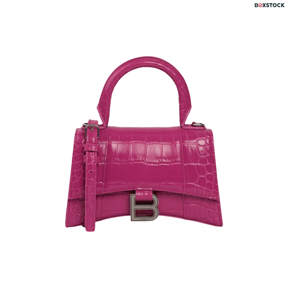 Balenciaga Hourglass XS Croc Embossed Top Handle Bag 'Pink'