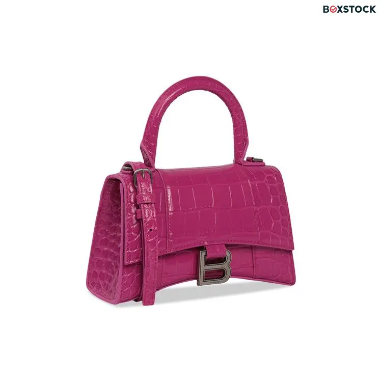 Balenciaga Hourglass XS Croc Embossed Top Handle Bag 'Pink'