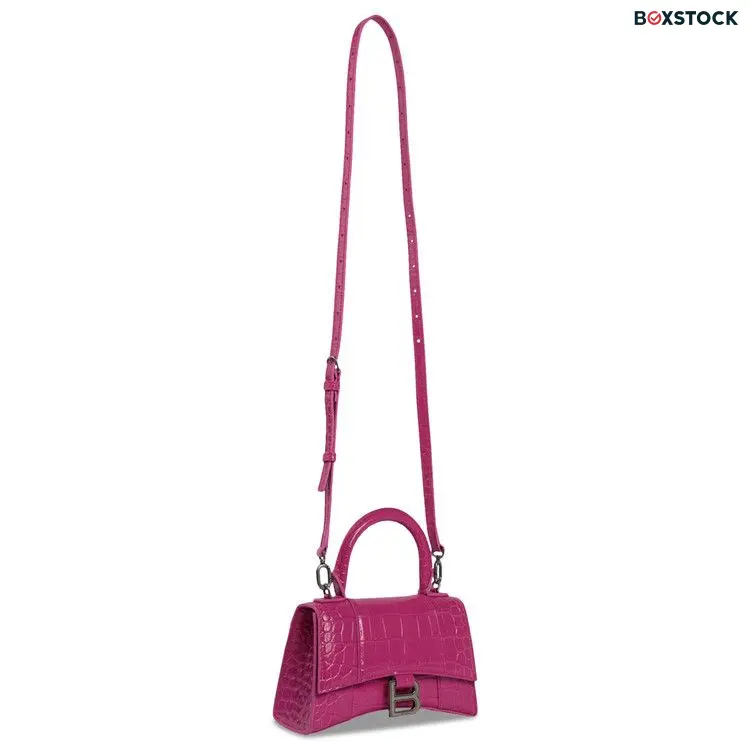 Balenciaga Hourglass XS Croc Embossed Top Handle Bag 'Pink'