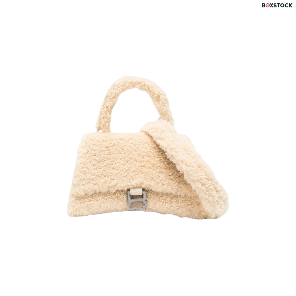 Balenciaga Small Hourglass Furry Top Handle Bag 'Beige' Tan