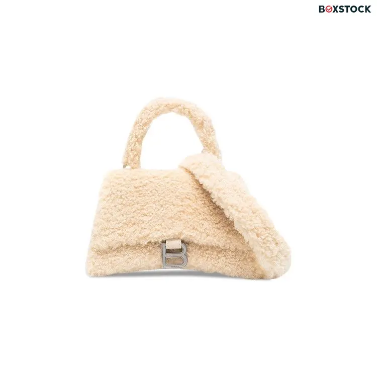 Balenciaga Small Hourglass Furry Top Handle Bag 'Beige' Tan