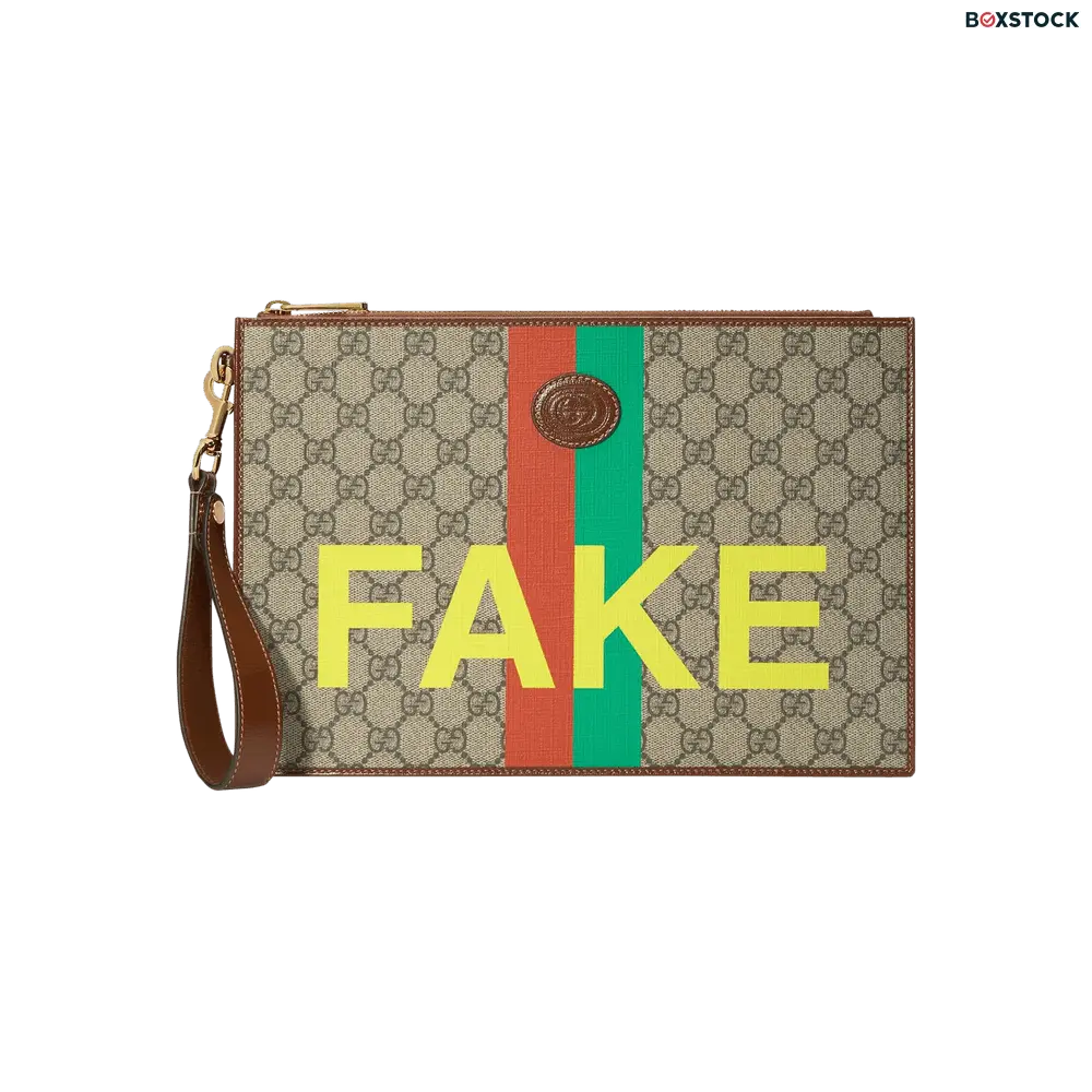 Gucci Interlocking GG Patch "Fake/Not Fake" Pouch 'GG Supreme' Tan Fall/Winter 2020