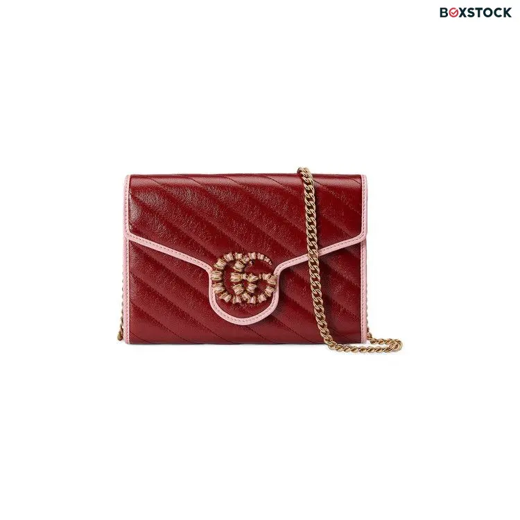 Gucci GG Marmont Mini Chain Bag 'Dark Red/Pastel Pink' Fall/Winter 2021