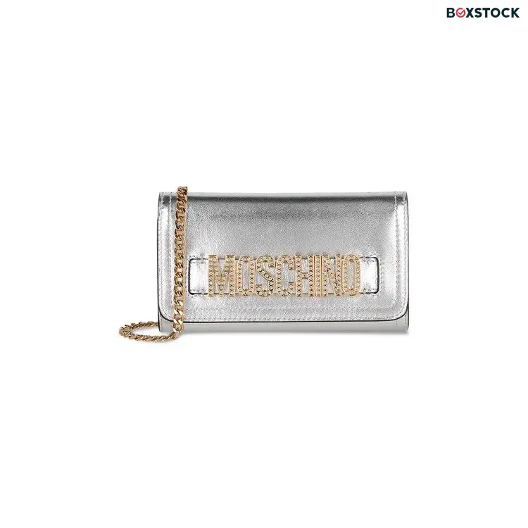 Moschino Crystal Embellished Belt Logo Lettering Crossbody Bag 'Fantasy Print/Nickel' Silver