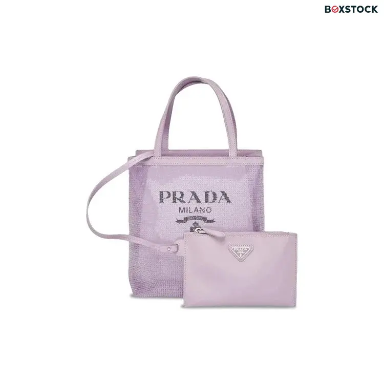 Prada Logo Mesh Tote Bag All Over Sequins With Leather Pouch 'Purple'