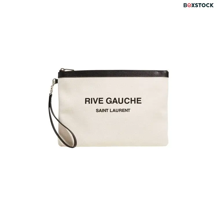 Saint Laurent Rive Gauche Zipped Pouch 'Greggio/Nero' Cream Spring/Summer 2022